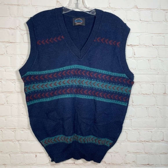 Vintage Jantzen Sweater Vest Mens Large Blue Wool Acrylic Blend Made in USA - Picture 1 of 8